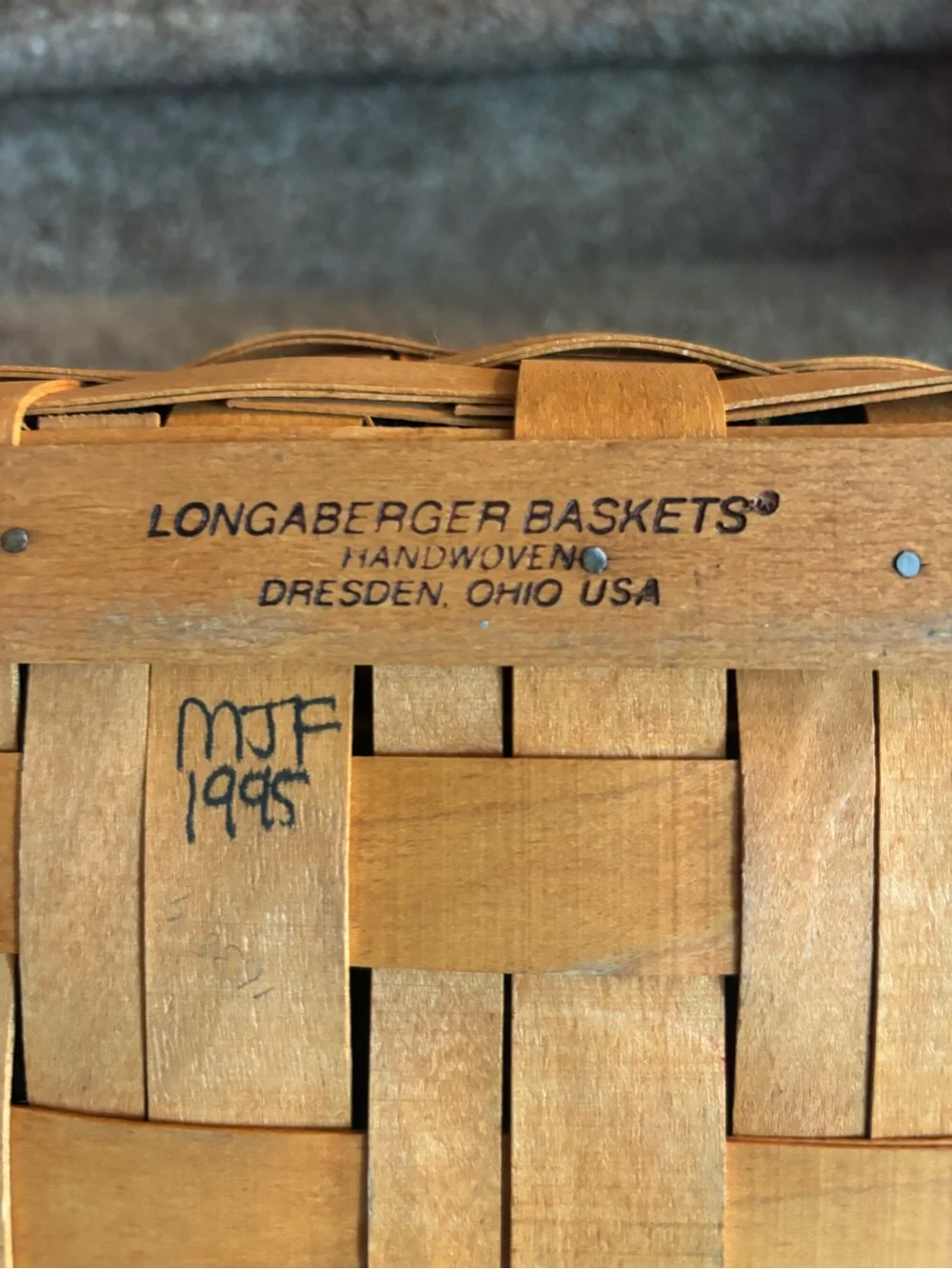Longaberger Honey Brown Basket with Red & Green Plaid Liner
